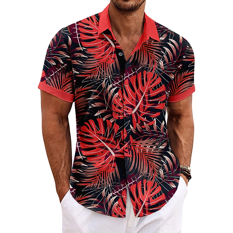 Men's Palm Leaf Tropical Plants Shirt Summer Hawaiian Shirt Aloha Shirt Short Sleeves Shirt Turndown Fashion Designer Casual Outdoor Street Casual Yellow Red Blue S M L2