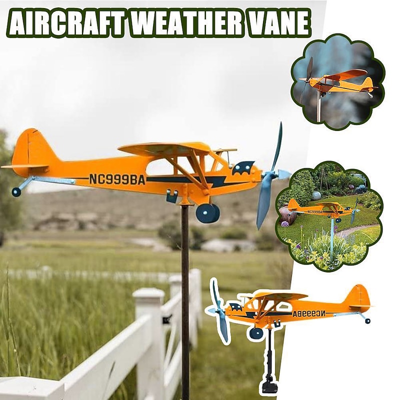Cub Airplane Weather Vane, 2023 New Aircraft Wind Spinner Metal Weather Vane Windmill, Upgrade Weather Vane For Barn Yard Garden Terrace Lawn2