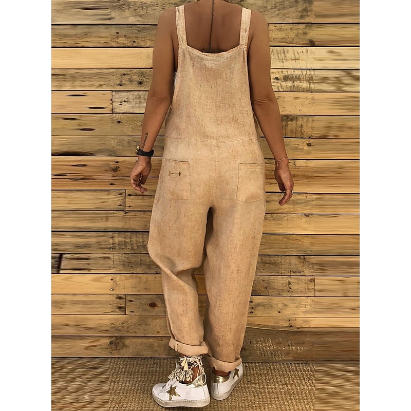 Women's Overall Bib Utility Pocket Solid Color Square Neck Streetwear Daily Vacation Regular Fit Sleeveless Black Wine Blue S M L Summer Fall Cowboy3