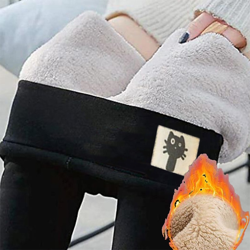 Women's Fleece Pants Tights Leggings Basic Casual Lounge Full Length High Waist Solid Color High Cut Thermal Warm High Elasticity Office Daily Lamb wool leggings (kitten) Fall & Winter Skinny3