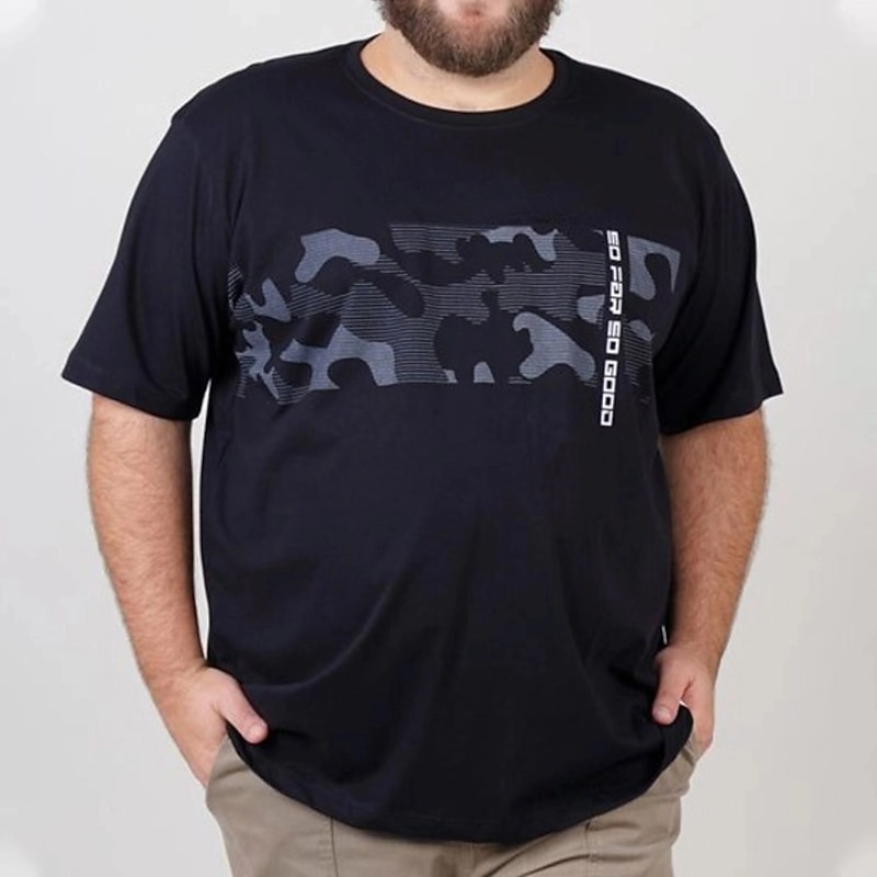 Men's Plus Size Big Tall T shirt Tee Tee Crewneck Black White Navy Blue Short Sleeves Outdoor Going out Print Letter Camo / Camouflage Clothing Apparel Cotton Blend Streetwear Stylish Casual2