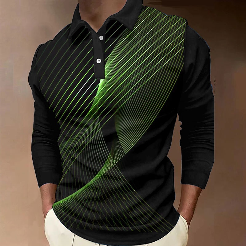 Men's Geometric Polo Shirts Golf Shirt Long Sleeve Polo Shirts Collared Shirts Business Casual WorkWear Formal Wear Festival Wear 3D Print Buttons Yellow Red Blue3