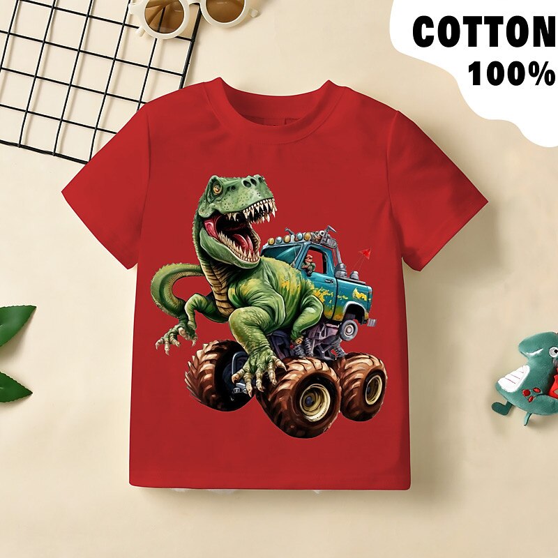 Boys 3D Graphic Car Dinosaur T shirt Tee Short Sleeve 3D Print Summer Spring Active Sports Fashion 100% Cotton Kids 3-12 Years Outdoor Casual Daily Regular Fit4
