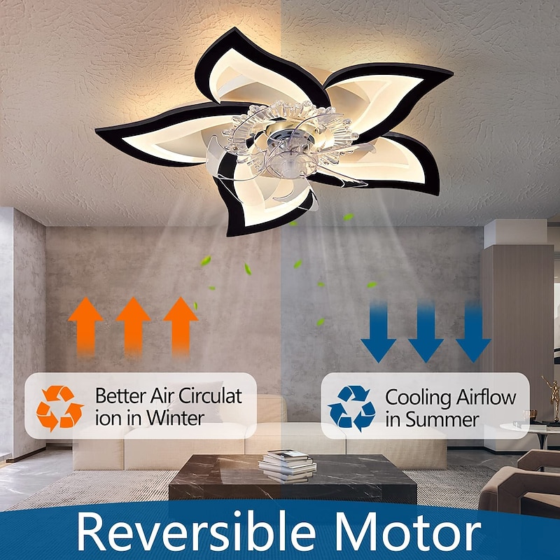 LED Ceiling Fans Dimmable with Remote Contral Flower Design 25.7" 5-Heads Flush Mount Ceiling Lamp Acrylic Lampshade Chandelier Bedroom Living Room4