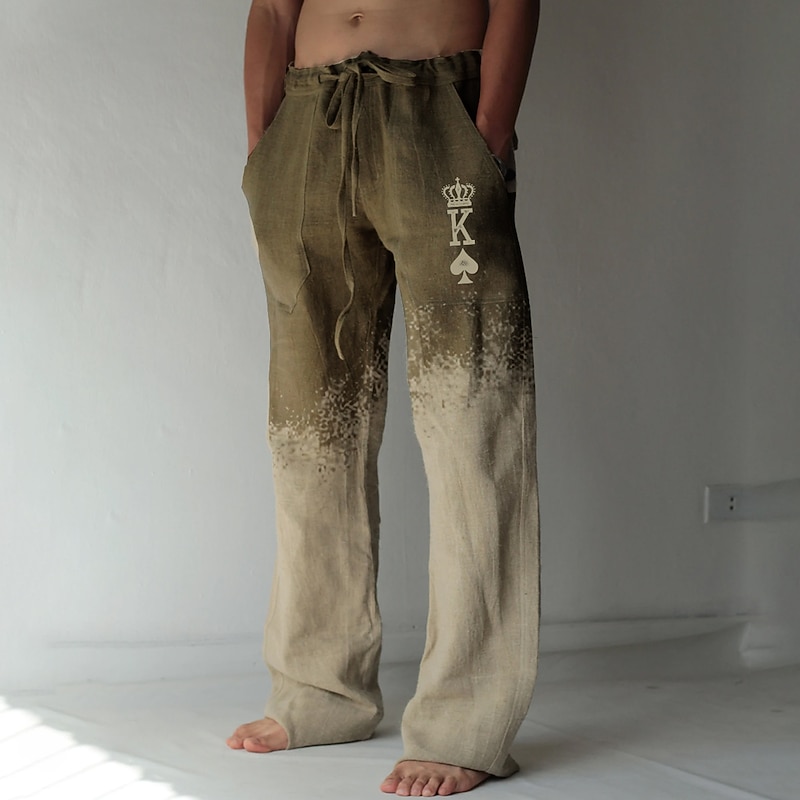 Men's Trousers Summer Pants Beach Pants Drawstring Elastic Waist 3D Print Gradient Graphic Prints Poker Comfort Casual Daily Holiday Streetwear Hawaiian Yellow Blue3