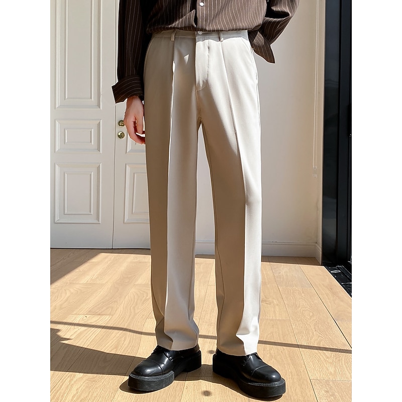 Men's Graduation Dress Pants Trousers Suit Pants Wide Leg Straight Leg Plain Comfort Breathable Outdoor Daily Going out Fashion Casual Black White4