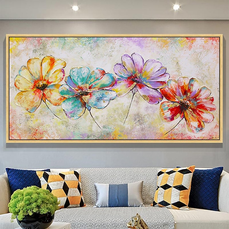 Handmade Hand Painted Wall Art Abstract Colorful Flower Texture Oil Painting Large Modern Floral Landscape Acrylic Painting Living Room Wall Art Home Decor Rolled Canvas No Frame Unstretched