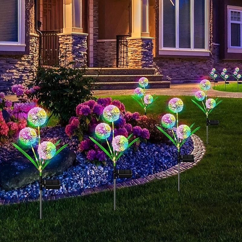 Solar Outdoor Lights Decorative 36LEDs Solar Garden Lights With 2 Lighting Modes 3-in-1 Solar Dandelion Flowers IP65 Waterproof Solar Powered Outdoor Lights For Garden Yard3