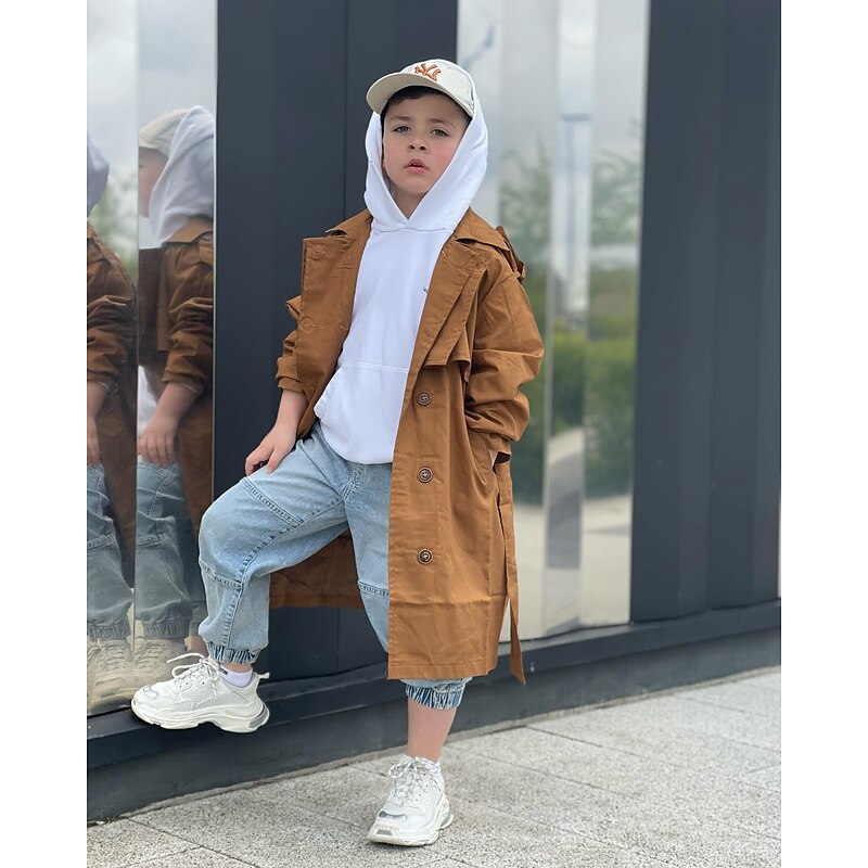 Kids Boys' Coat Long Sleeve Gray Khaki Brown Plain Pocket Winter Active Sport 3-13 Years / Patchwork2
