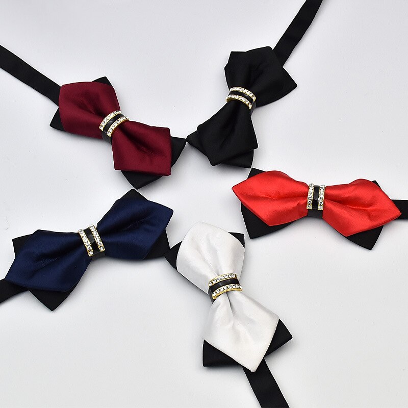Men's Bow Tie Neckties Bowtie Pre-Tied Adjustable Rhinestones Bow Plain Wedding Birthday Party4