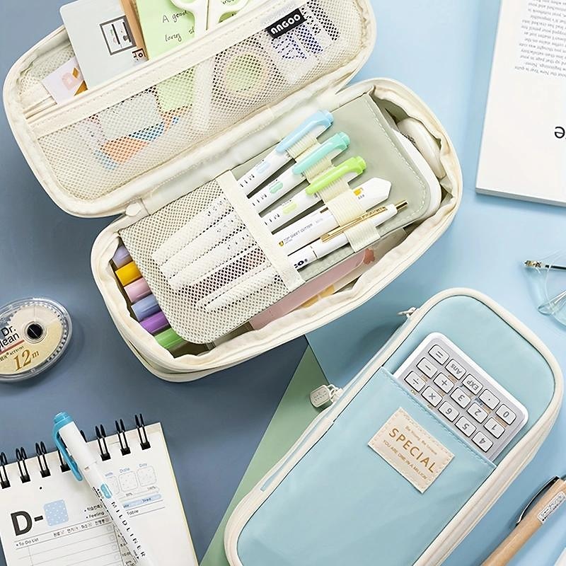 Multifunctional Cosmetic Bag Macaroon Big Capacity Double-layer Canvas Pencil Case Travel Storage Pouch School Supplies, Back to School Gift3