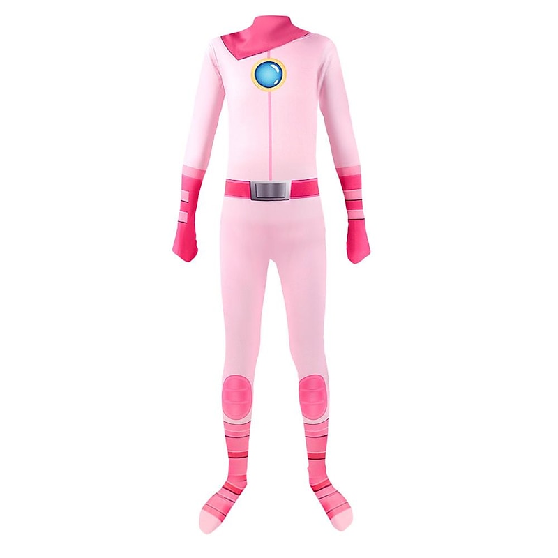 Mario Princess Peach Zentai Suits Cosplay Costume Flower Girl Dress Movie Cosplay for Girls' Kid's Carnival2