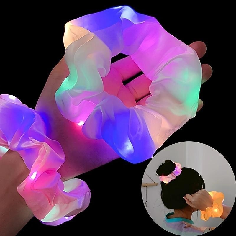LED Luminous Scrunchies Ponytail Headwear Elastic Hair Tie Solid Color Carnival Party Hair Accessories