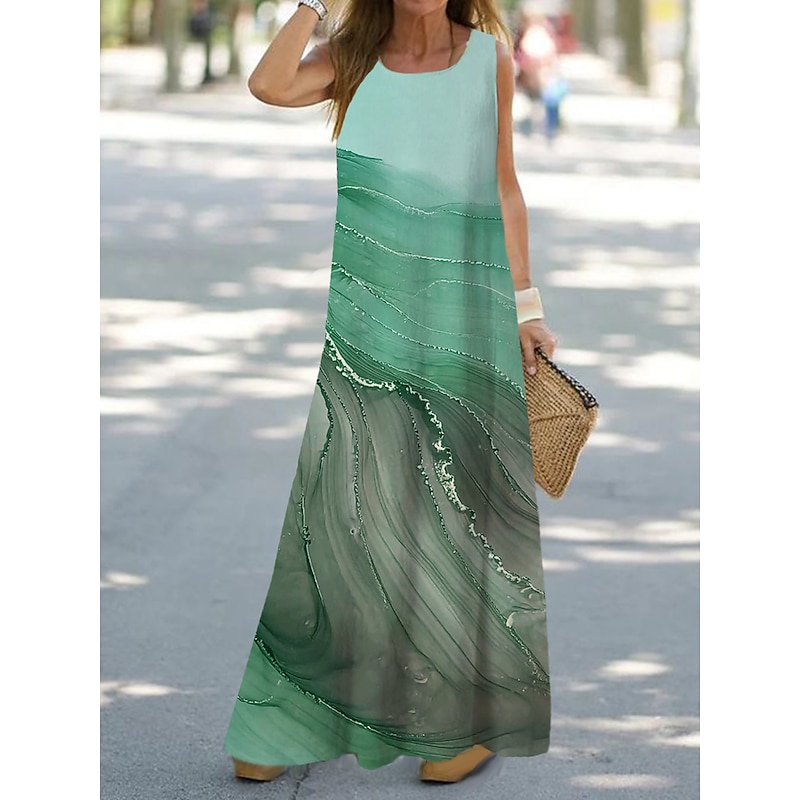 Women's Maxi Dress Sundress Shift Dress Tank Dress Fashion Streetwear Modern Outdoor Vacation Party Loose Fit Ombre Floral Marble Sleeveless Crew Neck Light Pink Pink Navy Blue Blue3