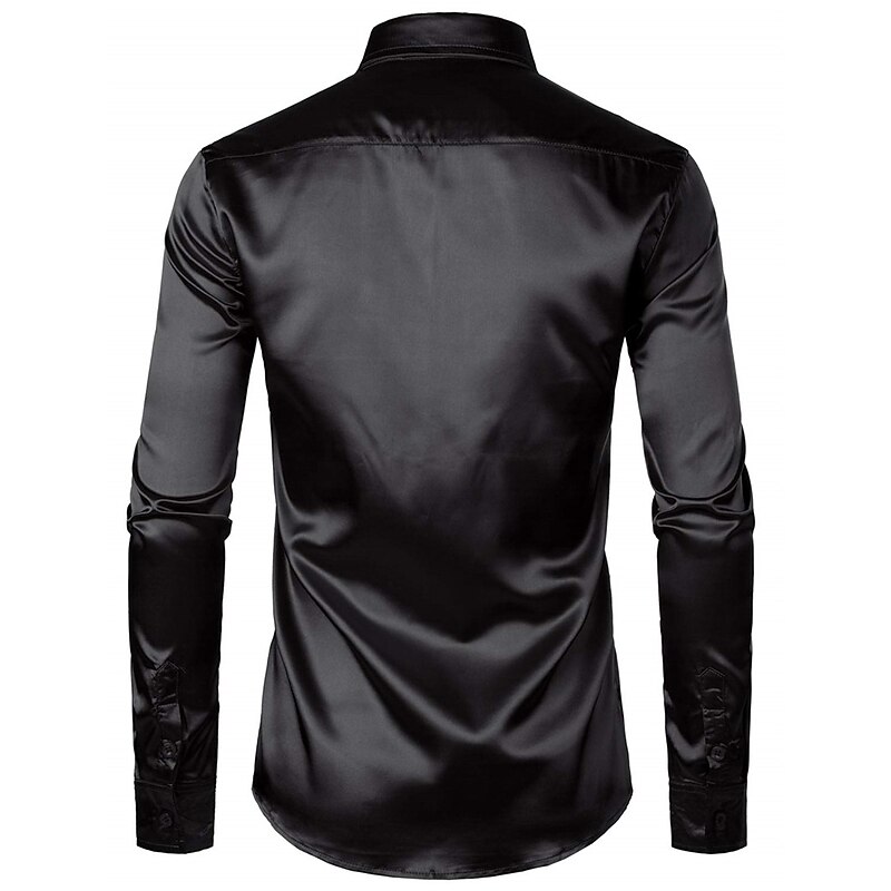 Men's Shirt Satin Shirt Casual Shirt Button Up Shirt Plain Wedding Vacation Black White Wine Blue Long Sleeve Lapel Spring & Summer Clothing Apparel2