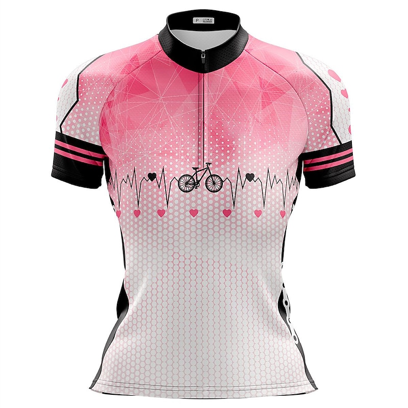 Women's Cycling Jersey Gradient Curve Short Sleeve Bike Jersey Top with 3 Rear Pockets Mountain Bike MTB Road Bike Cycling Quick Dry Reflective Strips Back Pocket Moisture Wicking Sports Black Pink3