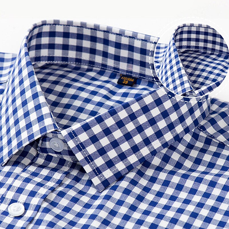 Men's Dress Shirt Stripes and Plaid Office & Career Office Party Light Blue Black Dark Red Yellow Short Sleeve Turndown Spring & Summer Clothing Apparel 16