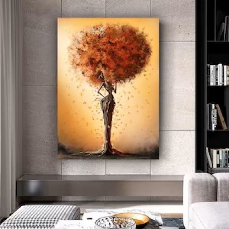 1pc African American Wall Art Canvas Painting Black Woman Flowers Poster Abstract Afro Girl With Butterfly Artwork Painting Picture For Room Wall Decor No Frame