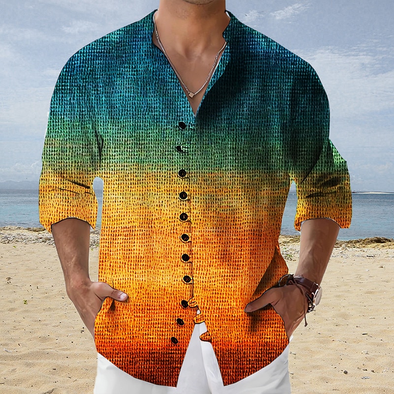 Men's Gradient Geometric Pattern Shirt Button Up Shirt Long Sleeve Fashion Streetwear Designer Outdoor Casual Daily Summer Spring Fall Stand Collar Print Yellow Blue Purple Orange Green