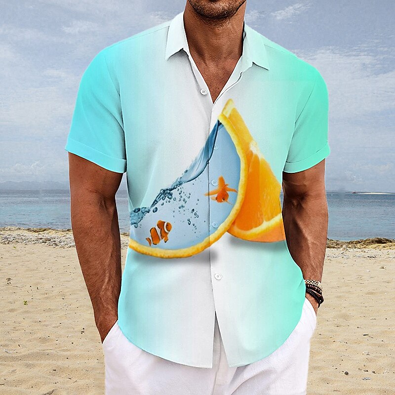 Men's Floral Lemon Fish Shirt Summer Hawaiian Shirt Aloha Shirt Short Sleeves Shirt Turndown Fashion Streetwear Designer Outdoor Street Casual Yellow Pink Blue S M L3
