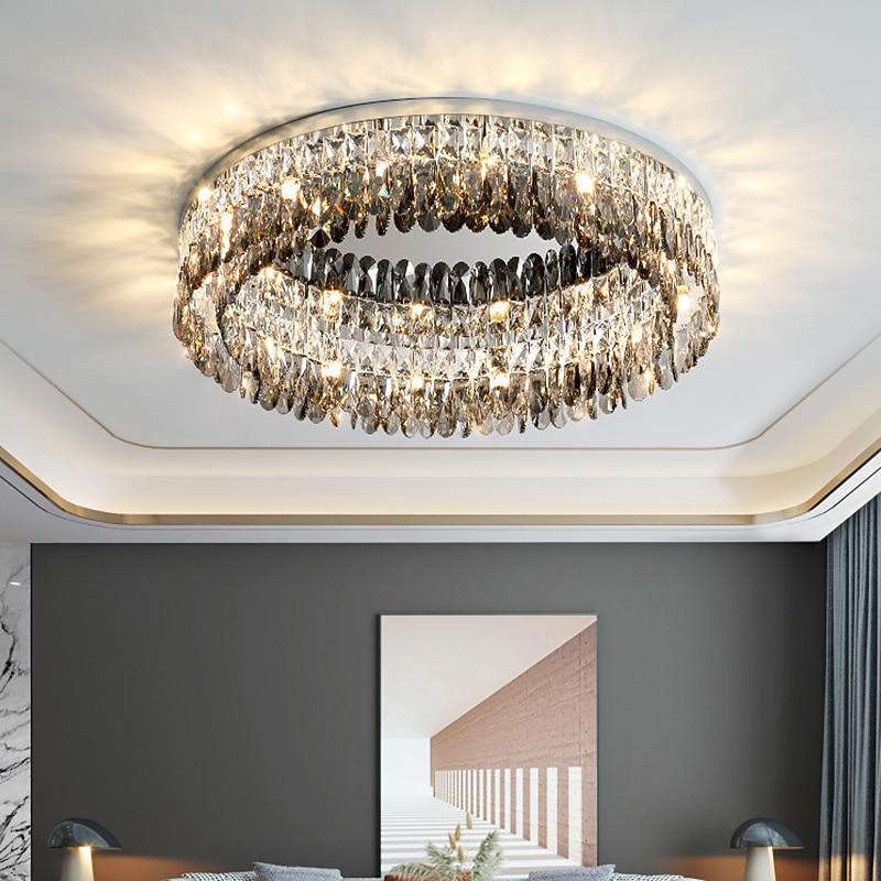 Chandelier 60/80cm LED Crystal Ceiling Light Circle Design Unique Design Flush Mount Lights Stainless Steel LED Nordic Style 110-240V