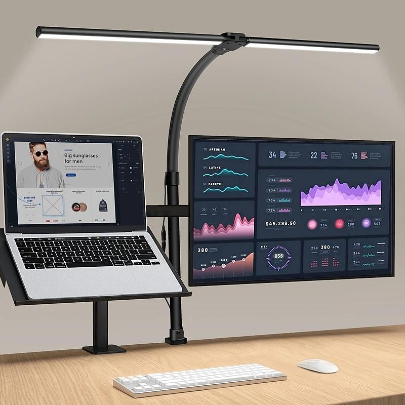 LED Double Head Desk Lamp 24W Brightest Architect Double Swing-arm Table Lamps for Workbench, Monitor, Home Reading, Offices, Bedrooms and Dormitories