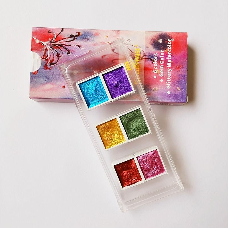 Dededepraise Metallic Watercolor-6/12 Color Set Starry Watercolor In Portable Box.Diamonds Glitter Solid Watercolors.Watercolor Art Supplies For Artists, Students And Painting Beginners,Perfect For Easter Decoration2