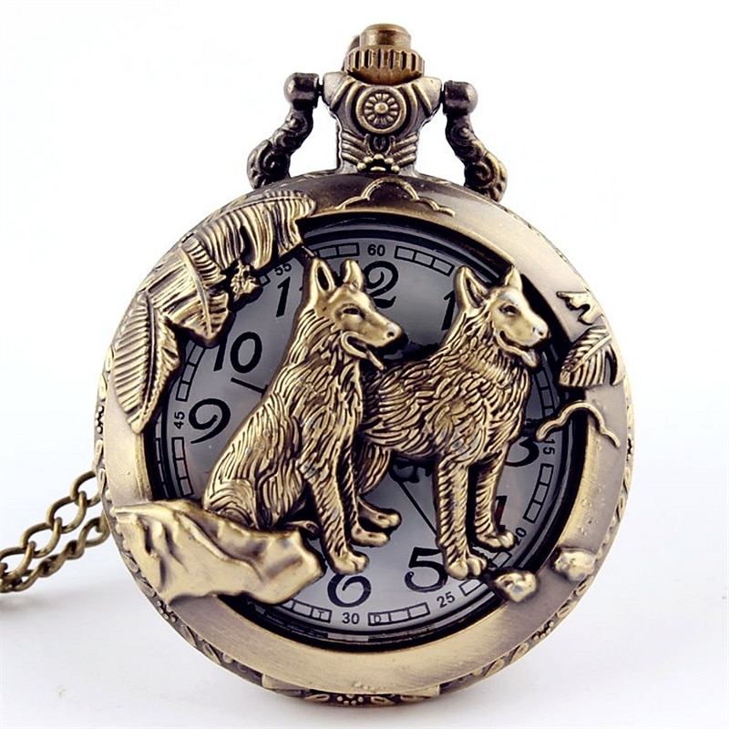 New Arrival Quartz Pocket Watch Open-faced Cover Mixed Style Wild Wolf Embossment Transparent Lid Pendant  Unisex Women Men Watch