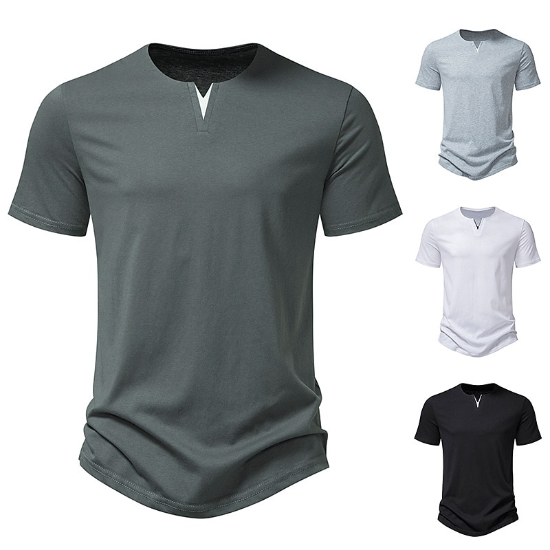 Men's T Shirt Short Sleeves V Neck Summer Plain Fashion Basic Casual Vacation Going out Casual Daily Black White Light Grey Top Tee for Men