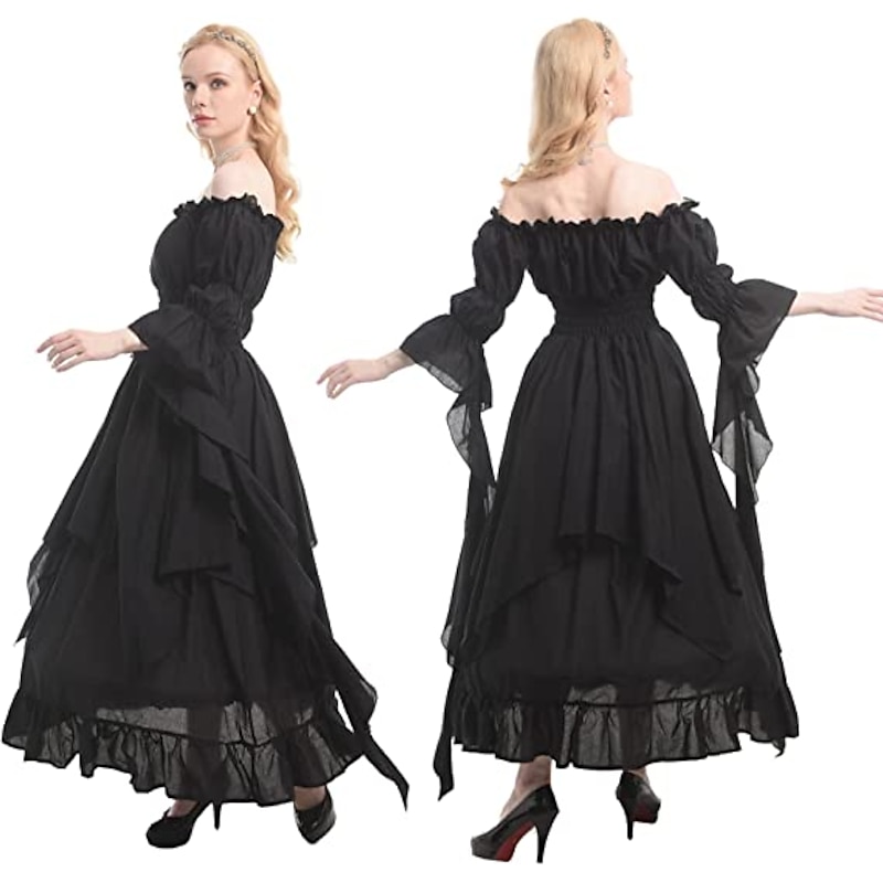 Gothic Vintage Medieval Renaissance Dress Cosplay Costume Women's Girls' Costume Vintage Cosplay Performance Party / Evening Stage 3/4-Length Sleeve Dress Halloween4