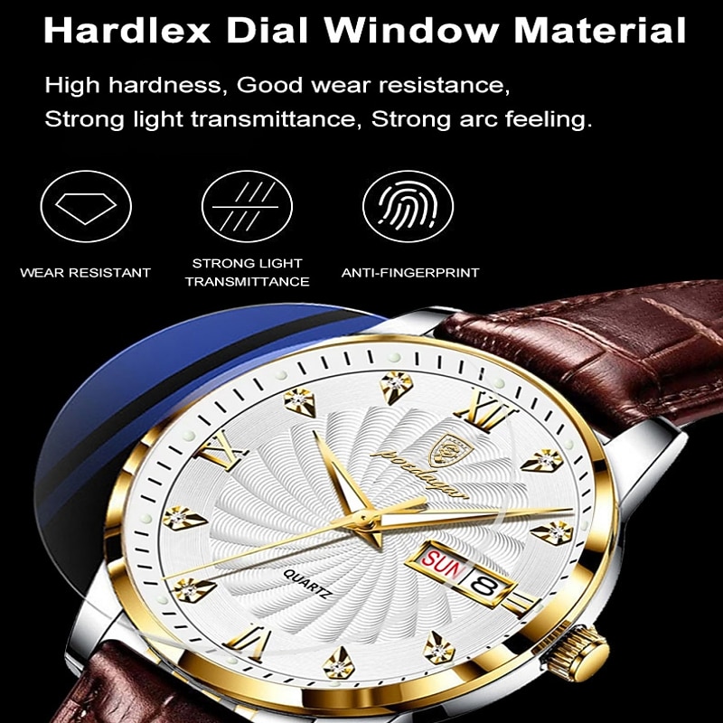 POEDAGAR Men's Quartz Watch Fashion Luxury Casual Men Analog Wrist Watch Leather Strap Calendar Date Week Luminous Waterproof Quartz Men Watches3