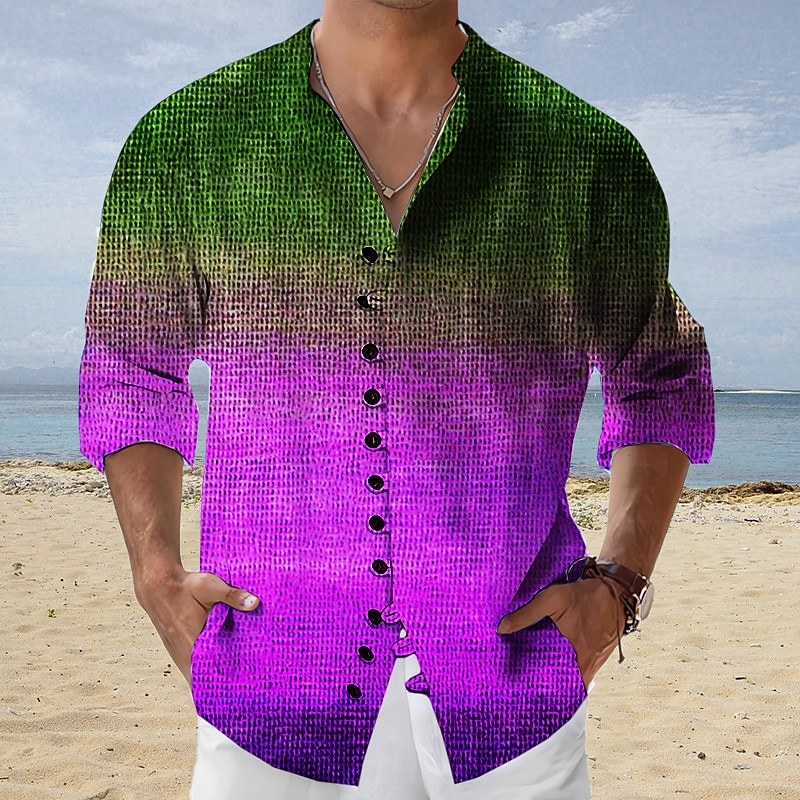 Men's Gradient Geometric Pattern Shirt Button Up Shirt Long Sleeve Fashion Streetwear Designer Outdoor Casual Daily Summer Spring Fall Stand Collar Print Yellow Blue Purple Orange Green4