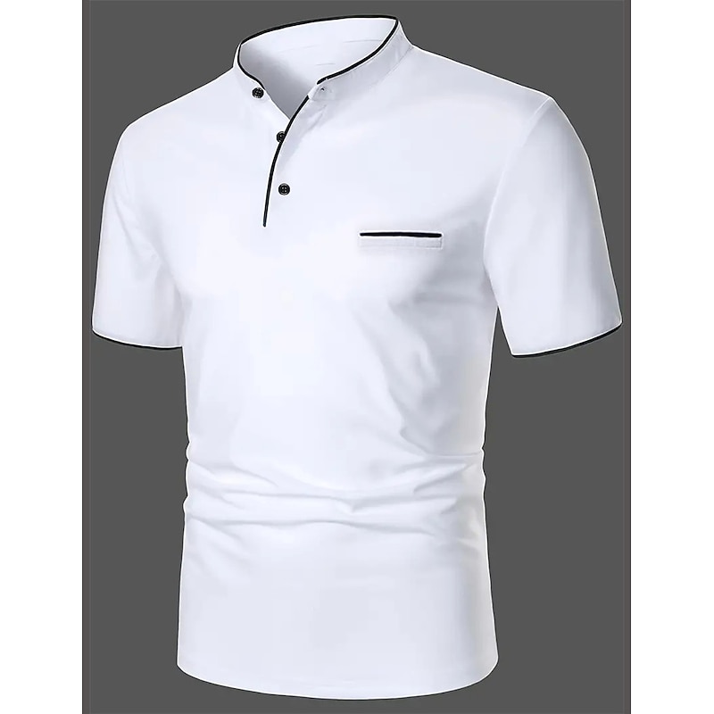 Men's Cotton Blend Polo Shirt Golf Shirt Street Casual Stand Collar Banded Collar Short Sleeve Fashion Basic Plain Classic Summer Regular Fit Navy Black White Red Cotton Blend Polo Shirt
