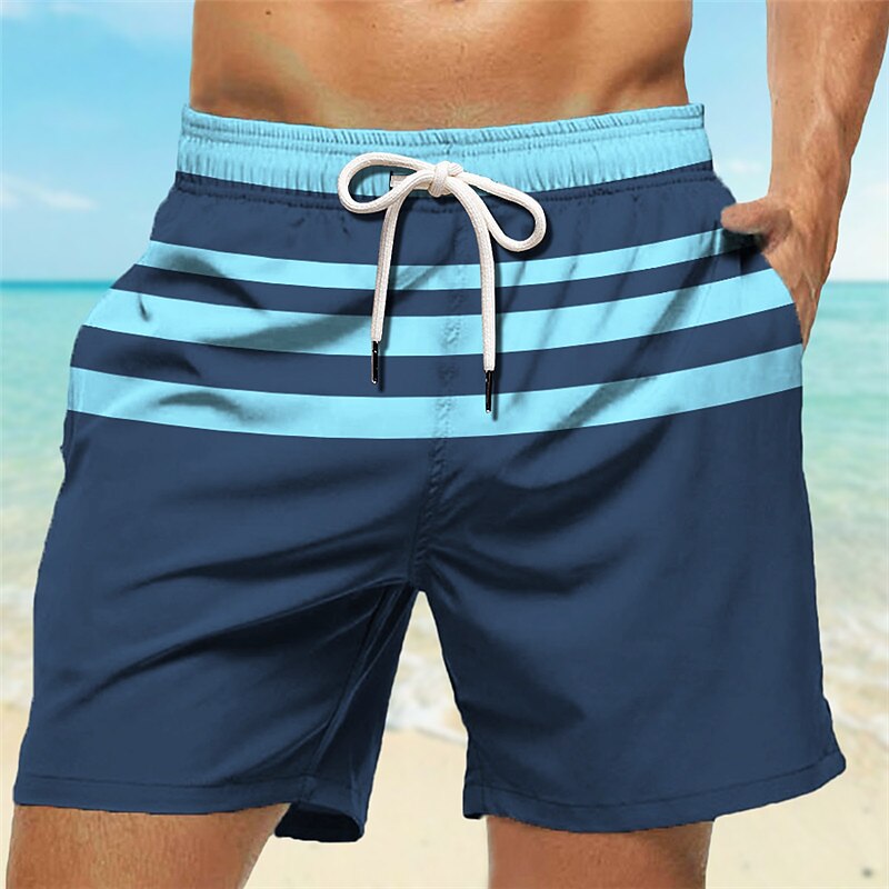 Men's Stripe Graphic Prints Swimming Trunks Board Shorts Swim Shorts Mid Waist Hawaiian Boho Casual Daily Holiday Drawstring with Mesh lining Elastic Waist Designer Clothing Apparel