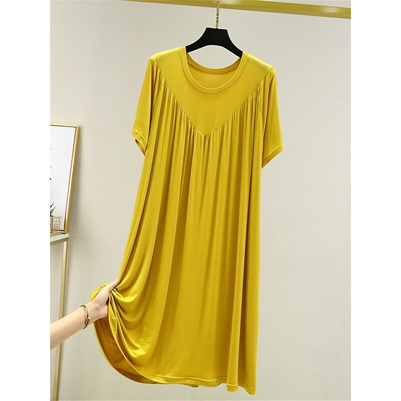 Women's Pajamas Nightgown Nightshirt Dress Pure Color Simple Casual Soft Home Daily Bed Polyester Breathable Crew Neck Short Sleeve Summer Spring3