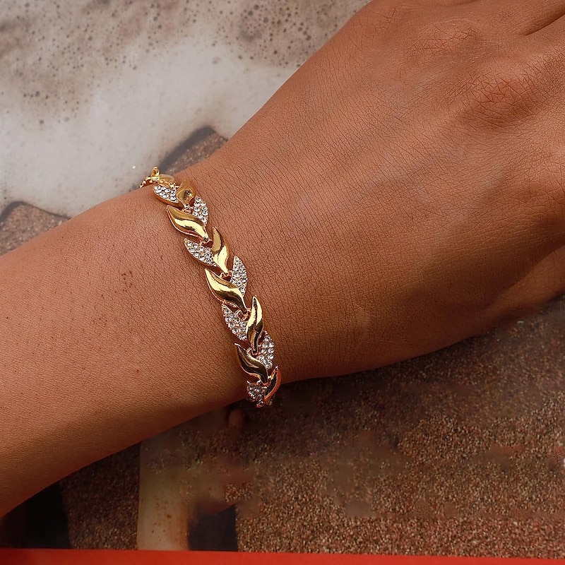 Women's Bracelets Fashion Full Diamond-Gold Leaf Bracelet Alloy Zirconia Jewelry for Girlfriend Valentines Mothers Jewelry Gifts 7