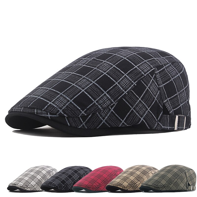 Unisex Flat Cap Newsboy Cap Black White Polyester Retro Travel Beach Outdoor Vacation Plaid Adjustable Fashion