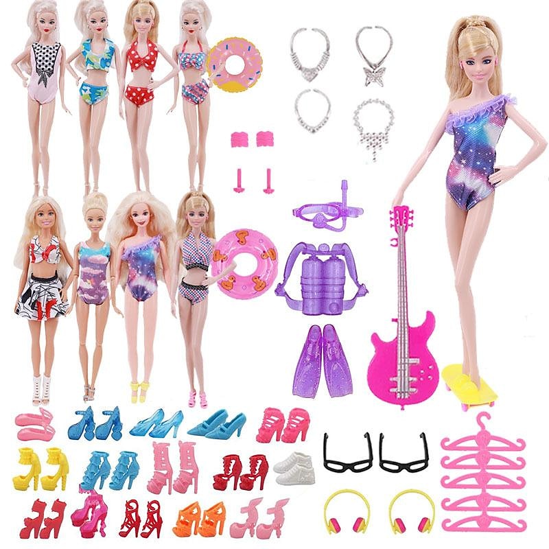 Pink Doll Clothes and Accessories,30cm  Doll Clothing Accessories 40-Piece Set Combination Accessories Swimsuit Swimsuit Little Girl Children'S Toy Accessories（Doll not included）