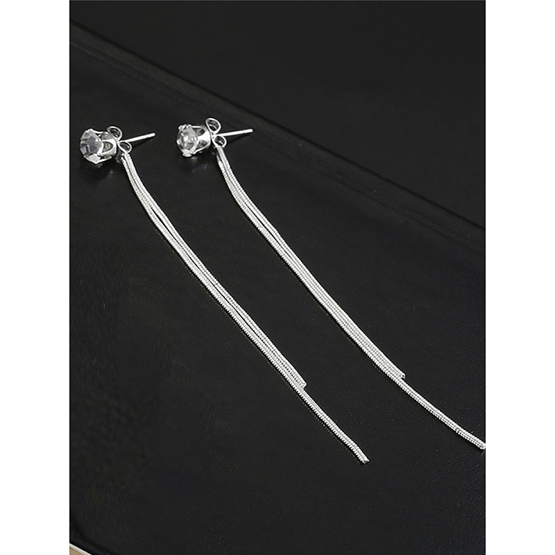 Women's Earrings Fashion Zirconia Long Tassel Polygonal Diamond Stud Earrings For Valentine's Day, Mother's Day Gift3