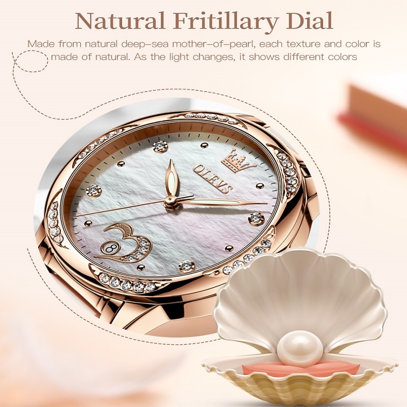 OLEVS Women Mechanical Watch Creative Minimalist Fashion Casual Analog Wristwatch Automatic Self-winding Luminous Calendar Waterproof Ceramic Watch for Women Gift Women Watches2