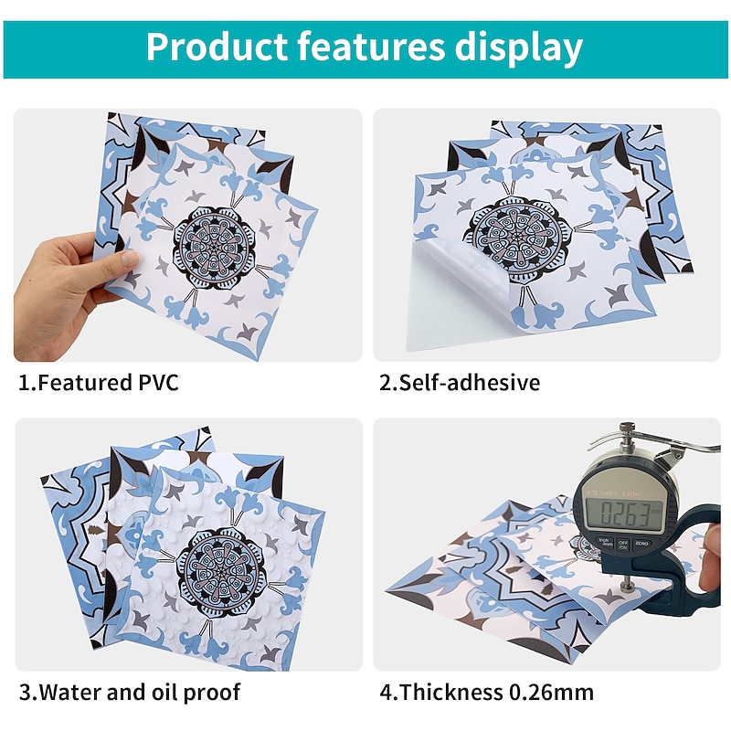 24/48pcs Self-adhesive Wall Stickers Waterproof Fashion Moroccan Tile Stickers Creative Kitchen Bathroom Living Room2