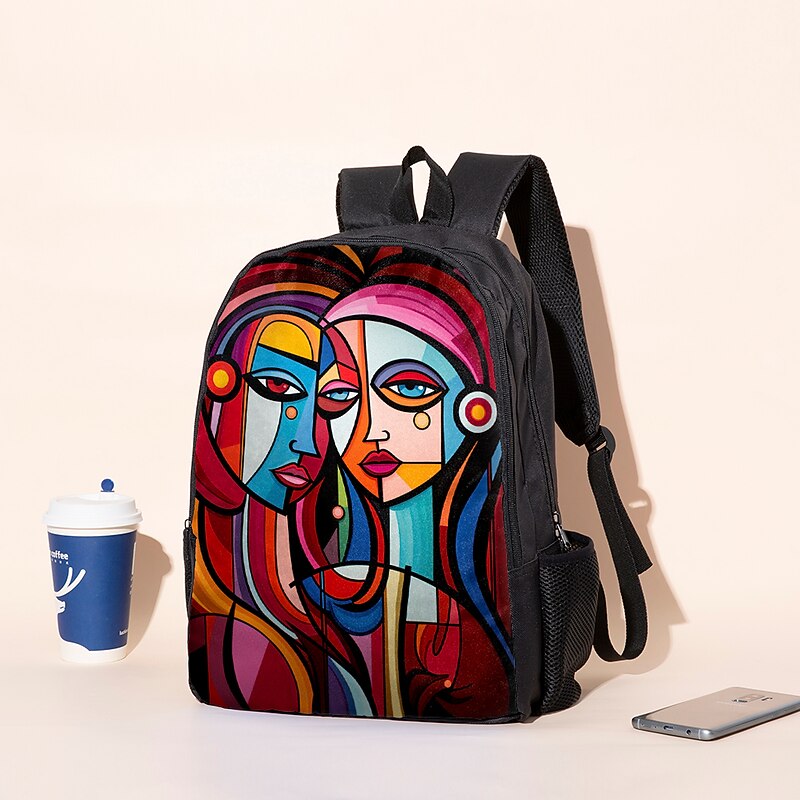 Abstract Female Portrait Backpack for Teens – Colorful Art Print School Bag with Large Capacity for Stylish Girls4