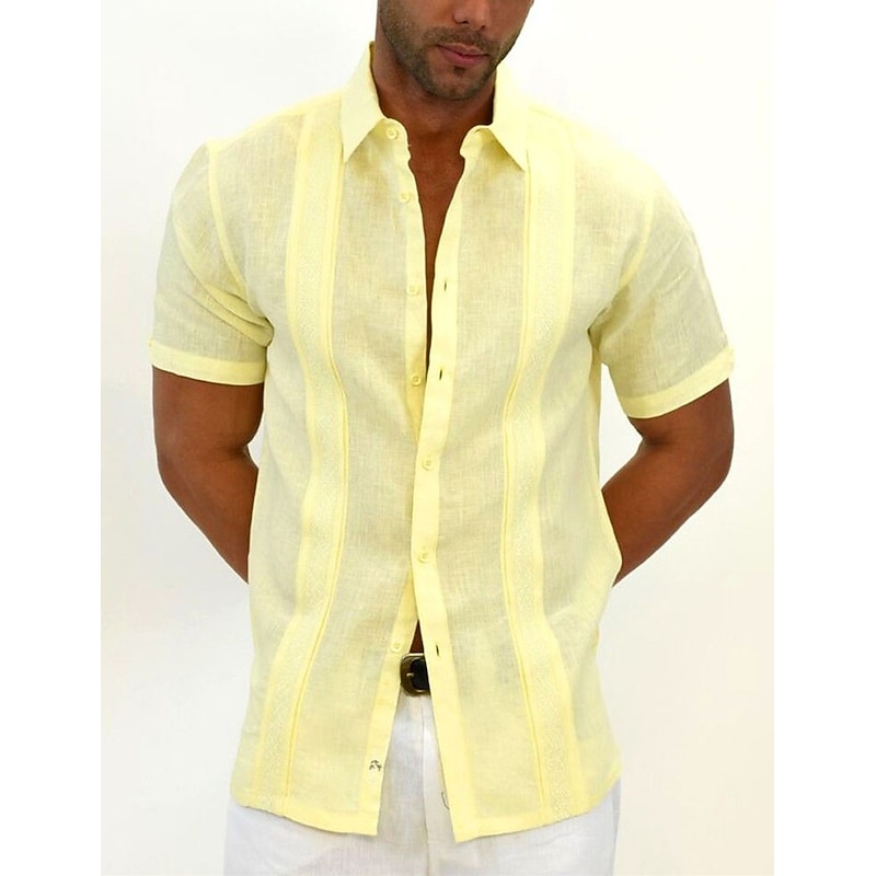 Men's Shirt Linen Shirt Cotton Linen Shirt White Cotton Shirt Guayabera Shirt Summer Shirt Plain Vacation Casual Black White Blue Green Short Sleeve Lapel Summer Clothing Apparel2