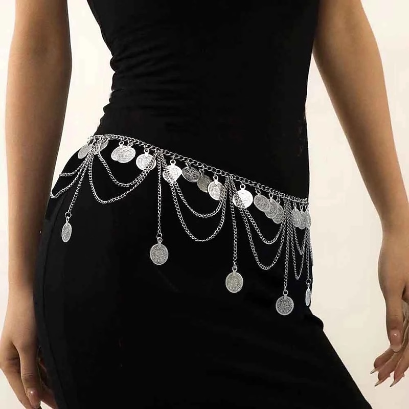 Belly Dance Dance Accessories Belt Metal Chain Gold Coin Silver Coin Women's Performance Training High Alloy4