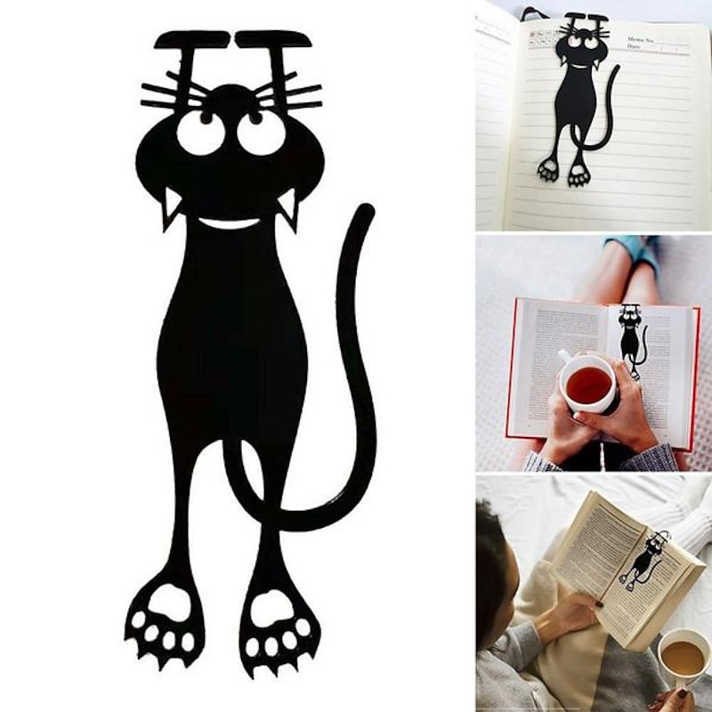 1PCS Black Cat Plastic Bookmark Envelope Sign Hollow Out Mini 3D Animal  Bookmarks, Back to School Gift2