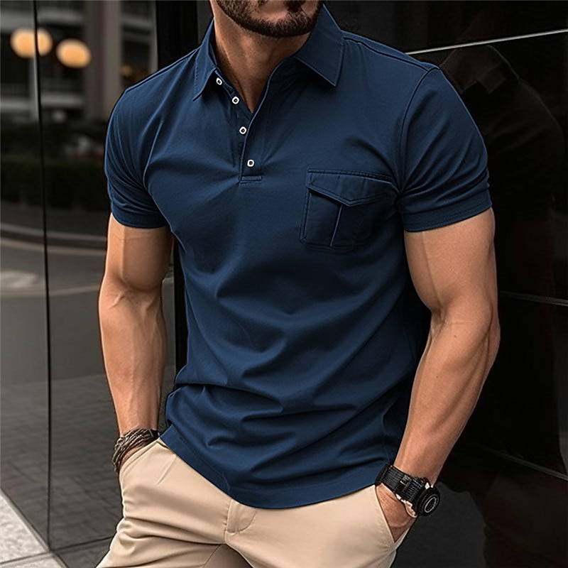 Men's Button Up Polos Golf Shirt Work Casual Lapel Short Sleeve Modern Formal Plain Front Pocket Summer Regular Fit Black Army Green Red Navy Blue Gray Button Up Polos2