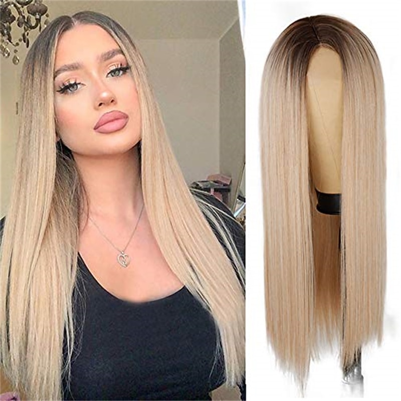 Barbiecore Movie Wigs Straight Blonde Ombre Wigs for Women Long Straight Blonde Wig Small Area Lace Front Synthetic Ombre Blonde Wig 30 Inch for Cosplay Daily Party