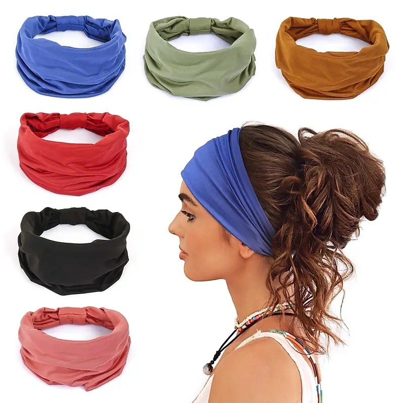 Wide Headbands For Women Non Slip Soft Elastic Hair Bands Yoga Running Sports Workout Gym Head Wraps  Knotted Cotton Cloth African Turbans Bandana