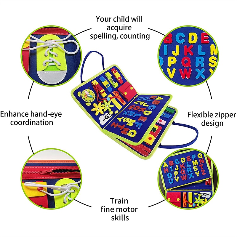 Montessori Toys Felt Busy Board Bag Early Education Puzzle Learning Board Montessori Training For Young ChildrenTeaching Aids4