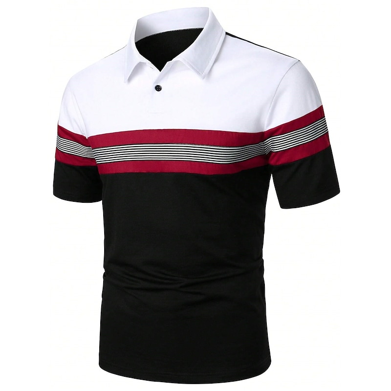 Men's Polo Shirt Golf Shirt Street Casual Classic Short Sleeve Fashion Basic Color Block Button Summer Regular Fit Fire Red Black White Dark Navy Orange Polo Shirt2
